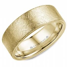 Yellow Gold Mens Band. With Diamond Brushed Finish