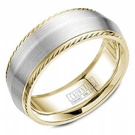 White Gold Mens Band. With Brushed Finish And Rope Edge