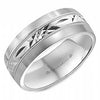 White Gold Mens Band. With Diamond Cut, Milgrained Inlay And Brushed Edge
