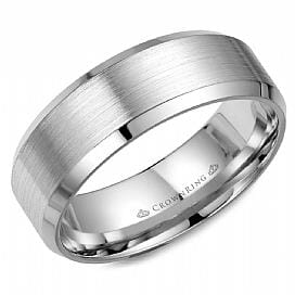White Gold Mens Band. Comfort Fit With Brushed Finish And High Polish, Bevelled Edge