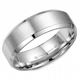 White Gold Wedding Band Comfort Fit, Brushed, Bevelled Edge