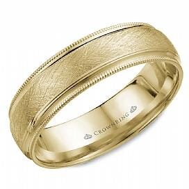 Yellow Gold Wedding Band Comfort Fit, Brushed, Milgrained Edge