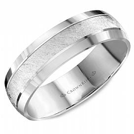 White Gold Mens Band. With Diamond Brushed Finish And High Polish Edge