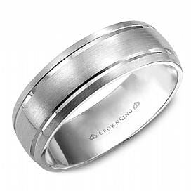 White Gold Mens Band. Comfort Fit With Brushed Finish