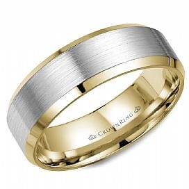 White Gold Mens Band. Comfort Fit With Brushed Finish And High Polish, Bevelled Edge