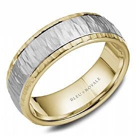 Yellow Gold, White Gold Wedding Band Comfort Fit, Textured