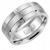 White Gold Mens Band. Comfort Fit With Diamond Brushed Texture And High Polish, Bevelled Edge