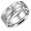 White Gold Mens Band. Comfort Fit With Diamond Brushed Texture And High Polish, Bevelled Edge