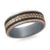Tantalum And Rose Gold Mens Band. With Braided Tri-Gold Inlay