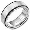 White Gold Mens Band. Black Enamel Edge With Diamond Brushed Finish