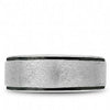 White Gold Mens Band. Black Enamel Edge With Diamond Brushed Finish