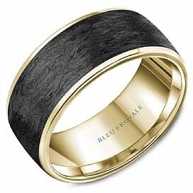 Yellow Gold Forged Carbon Fiber Mens Band.