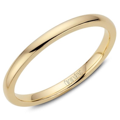 Yellow Gold Comfort Fit, High Polish, Domed 2mm Wide.Wedding Band. Stock Size: 5 (Alternate sizes available)