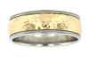 White Gold Mens Band. Comfort Fit, Hammered, Textured Inlay Milgrained Edge