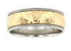 White Gold Mens Band. Comfort Fit, Hammered, Textured Inlay Milgrained Edge