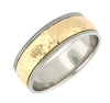 White Gold Mens Band. Comfort Fit, Hammered, Textured Inlay Milgrained Edge