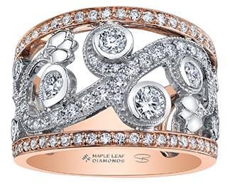 Rose Gold Canadian Diamond Ring. 0.88 Ct Total Diamond Weight.