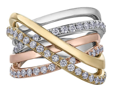 Yellow Gold, White Gold, Rose Gold Diamond Ring.