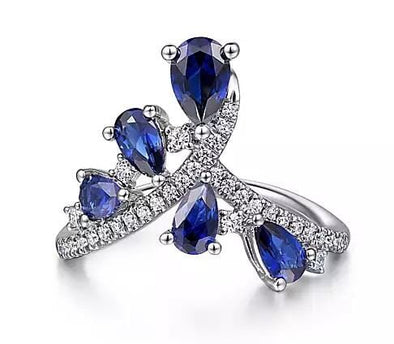 White Gold Blue Sapphire, Diamond Ring.