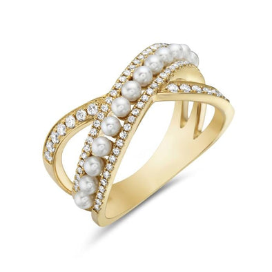 Yellow Gold Pearl, Diamond Ring.
