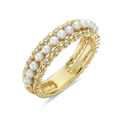 Yellow Gold Pearl, Diamond Ring.