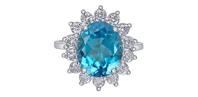 White Gold Diamond, Blue Topaz, Canadian Diamond Ring.