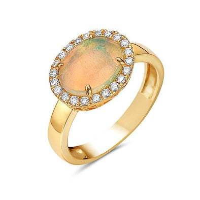 Yellow Gold Opal, Diamond Ring.