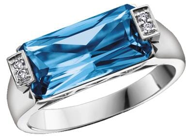 White Gold Blue Topaz, Diamond Ring.