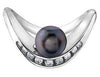 White Gold Black Cultured Pearl, Diamond Ring. 0.13Ct Total Diamond Weight.
