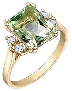 Yellow Gold Diamond, Green Amethyst Ring.