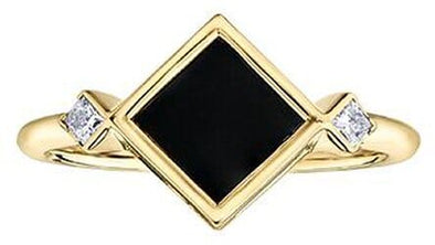 Yellow Gold Onyx, Canadian Diamond Ring.