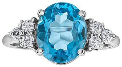 White Gold Blue Topaz, Canadian Diamond Ring.