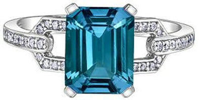 White Gold London Blue Topaz, Diamond Ring.