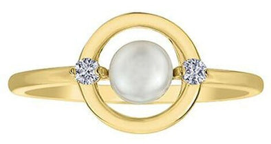Yellow Gold Canadian Diamond, Pearl Ring.