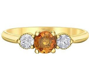 Yellow Gold Orange Sapphire, Canadian Diamond Ring.