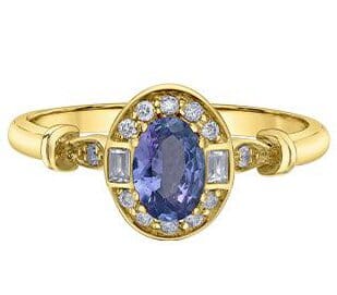 Yellow Gold Tanzanite, White Sapphire, Diamond Ring.