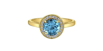 Yellow Gold Diamond, Blue Topaz, With Natural Earth Mined Accent Diamonds Ring.