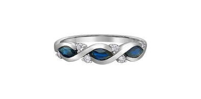 White Gold Blue Sapphire, With Natural Earth Mined Accent Diamonds Ring.