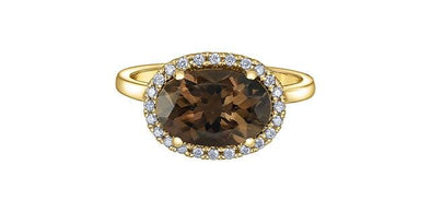 Yellow Gold Smokey Quartz, Diamond Ring.