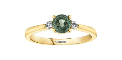 Yellow Gold Green Sapphire, Canadian Diamond Ring.