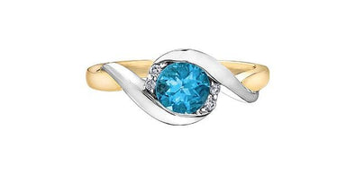 Yellow Gold Blue Topaz, Diamond Ring.