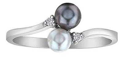 White Gold Black Cultured Pearl, Pearl, Diamond Ring.