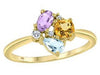 Yellow Gold Amethyst, Blue Topaz, Citrine, Canadian Diamond Ring.