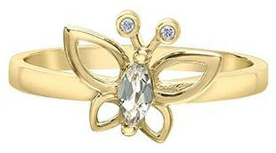 Yellow Gold White Topaz, Diamond Butterfly Ring.