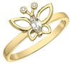 Yellow Gold White Topaz, Diamond Butterfly Ring.
