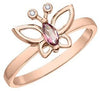 Rose Gold Pink Tourmaline, Diamond Butterfly Ring.