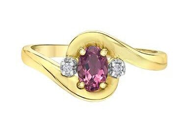 Yellow Gold Pink Tourmaline, Diamond Ring.