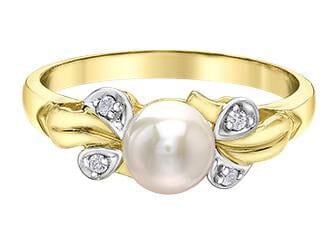 Yellow Gold Pearl, Diamond Ring.