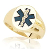 Yellow Gold EMT / Paramedic Ring. Blue and White Enamel Inlay