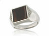White Gold Genuine Banded African Agate & Diamond Mens Ring.